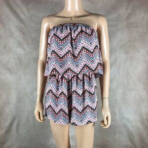 Ultra Flirt Zig Zag Print Strapless Popover Romper NWT SMALL